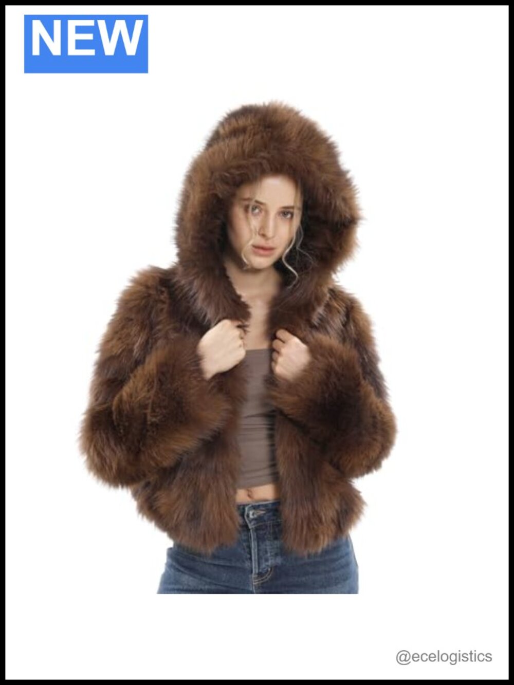 Women's Faux Fur Crop Coat Open Hooded Wrap